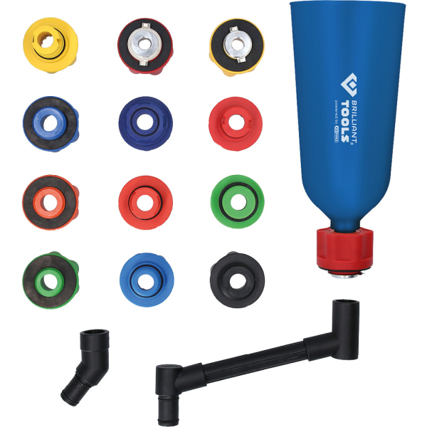 Coffret de remplissage d'huile avec adaptateurs et bras rotatif, universel, 15 pcs BT711110 Brilliant Tools