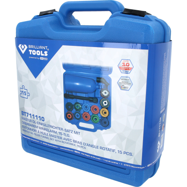 Coffret de remplissage d'huile avec adaptateurs et bras rotatif, universel, 15 pcs BT711110 Brilliant Tools