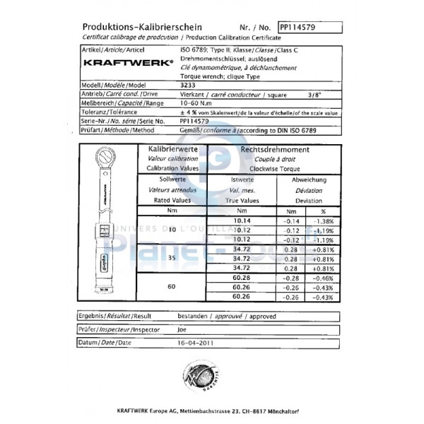 Clé dynamométrique 10-60 Nm 3/8" ergokraft KRAFTWERK 3233