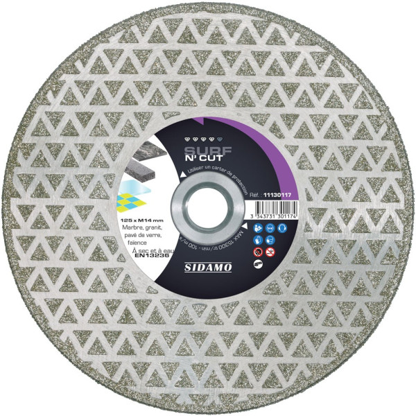 Diamant et Carbure à segment 125 mm SURF N'CUT alésage M14 SIDAMO