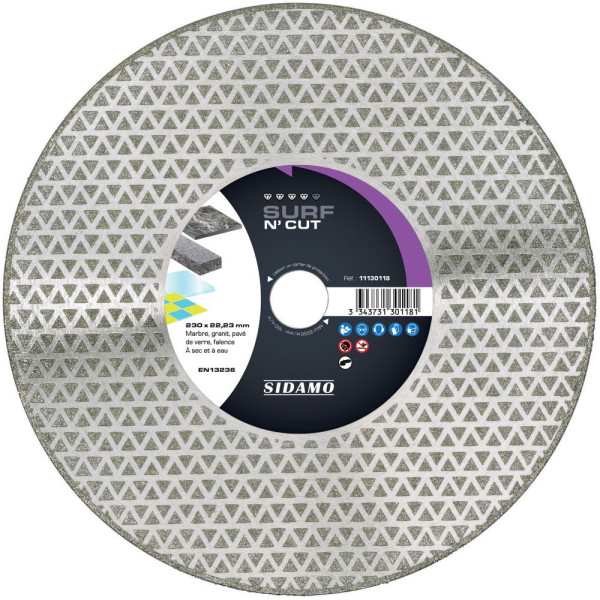 Disque Diamant et Carbure à segment 230 mm SURF N'CUT alésage 22,23 SIDAMO