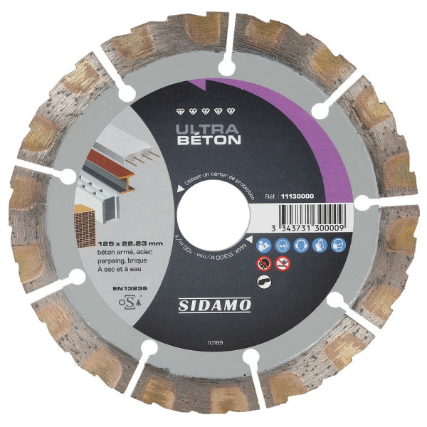 Disque Diamant à segment 125 mm ULTRA BETON Tronçonnage béton/Acier SIDAMO