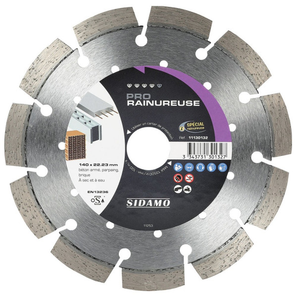 Disque Diamant à segment 140 mm PRO RAINUREUSE Tronçonnage béton SIDAMO