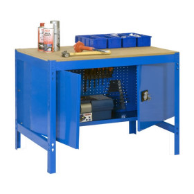Établi bleu PRO 150 cm - Bambou - 6 tiroirs - 1 armoire