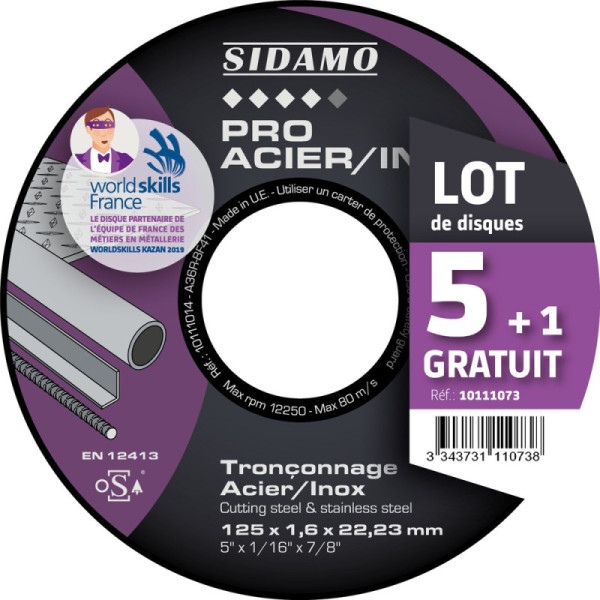 LOT DE 5 DISQUES + 1 GRATUIT PRO ACIER INOX 125MM - SIDAMO