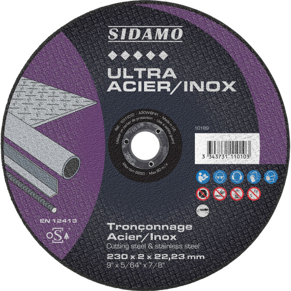 LOT DE 25 DISQUES ULTRA ACIER INOX 230MM ALÉS.22.23MM - SIDAMO