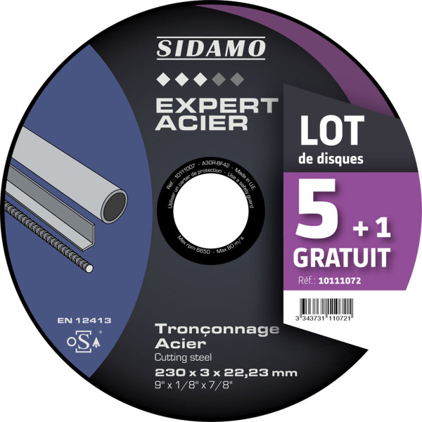 LOT DE 5 DISQUES + 1 OFFERT EXPERT ACIER 230MM - SIDAMO