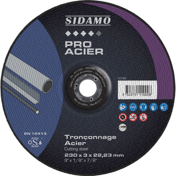 LOT DE 25 DISQUES TRONÇONNAGE PRO ACIER 230 mm - SIDAMO