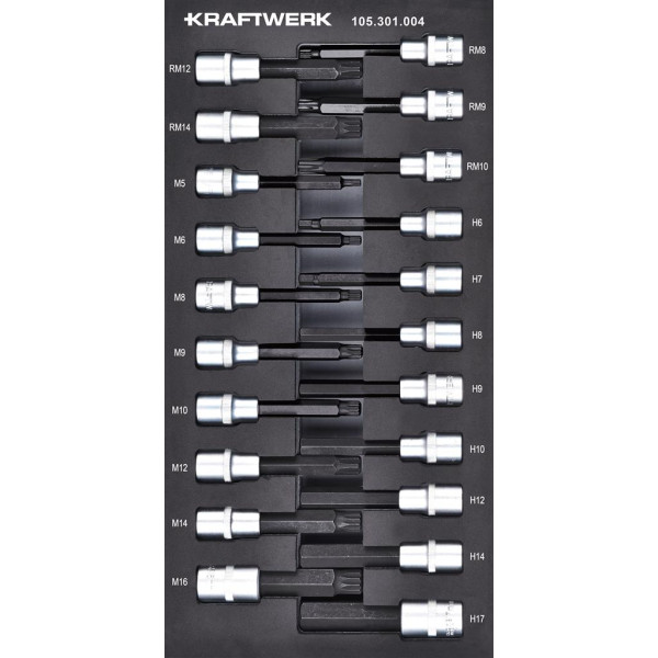 Module de douilles embouts 1/2", Multi-dents, Ribe 100 mm - BASIC LINE, 21 pièces, 40x20 - KRAFTWERK 105.301.004