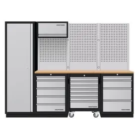 Mobilier d'atelier 4 éléments + panneaux perforés + meuble haut combi-standard MOBILIO - KRAFTWERK 3964K-H5R4-K1W