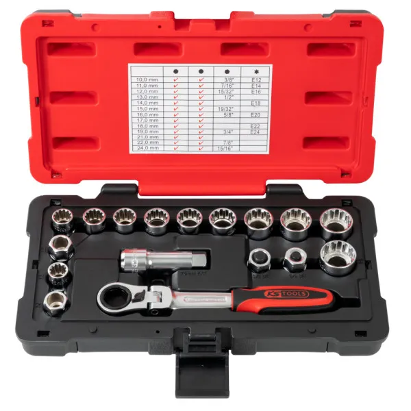 Coffret de douilles traversantes TRIPLEplus® 3/8'' - 1/2'' - 10 à 24 mm KS Tools 922.4040 