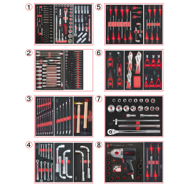 Composition d'outils PL 8 tiroirs pour servante, 354 pièces KS TOOLS 714.0330 