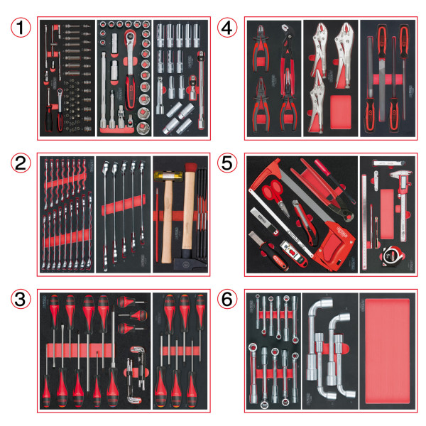 Composition d'outils 6 tiroirs pour servante, 202 pièces KS TOOLS 714.0202 