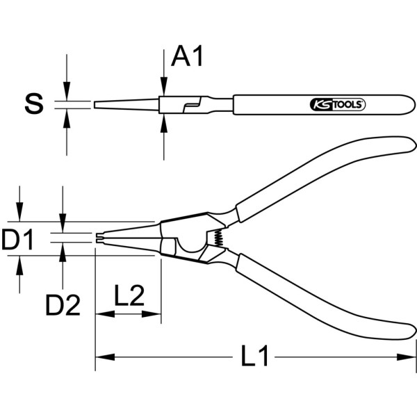 Pinces à circlips intérieur droites, poignées gainées de PVC KS TOOLS 